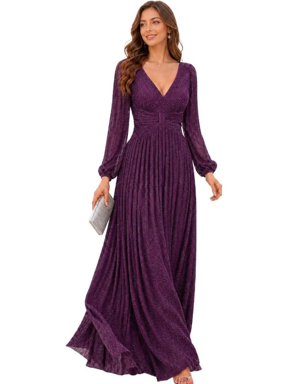 Chic Long Sleeve Glitter Evening Gown | Elegant Fall Formal Dress for Women